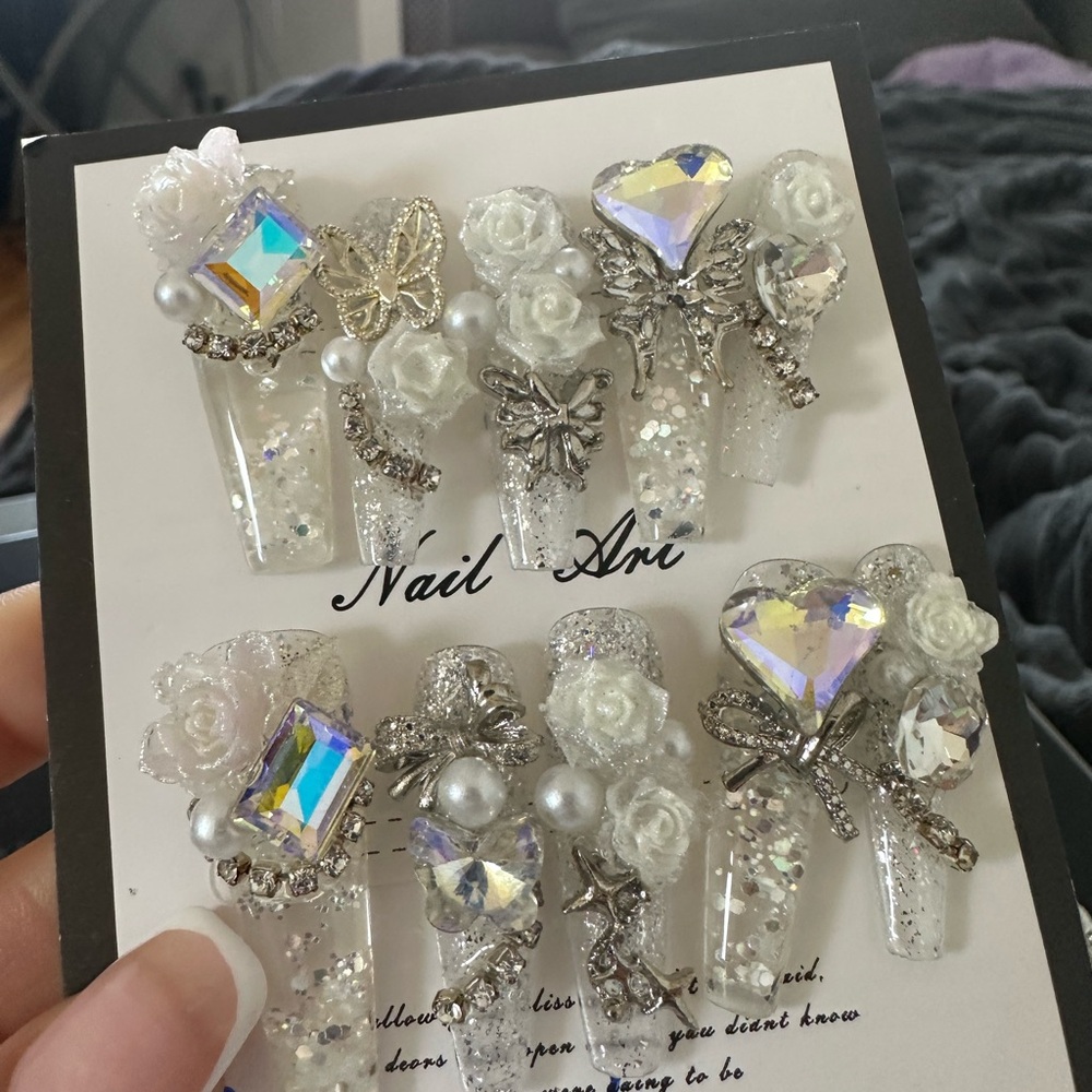 Elegant water nails  Silver and White